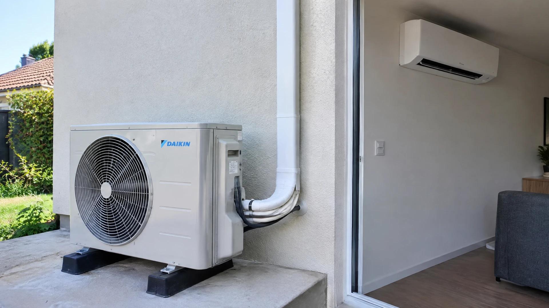 Main dans un intérieur blanc tenant une télécommande de climatiseur affichant 25°C